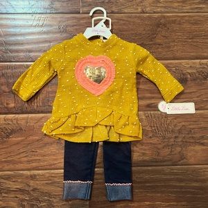 Baby Girl Little Lass Heart Shirt and Denim Leggings Outfit